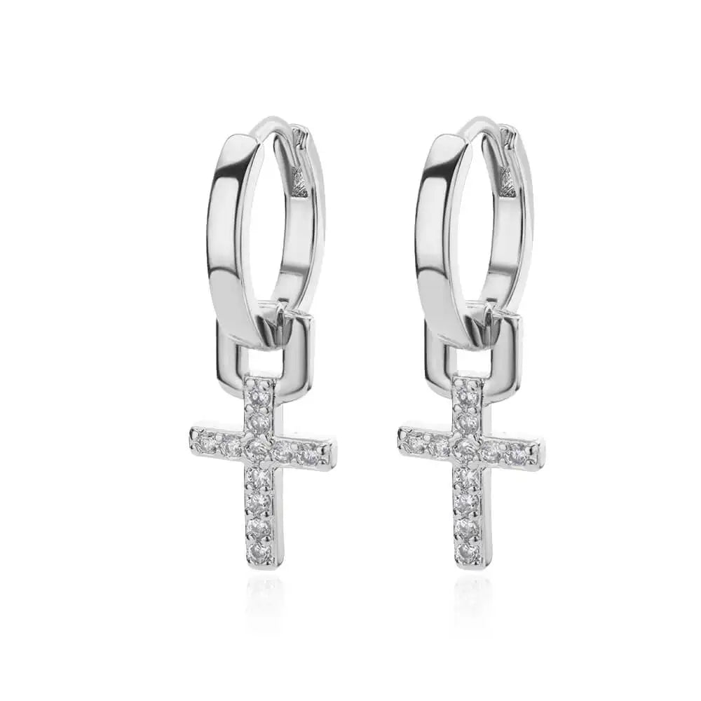 earring Eternal Cross Pave Huggies
