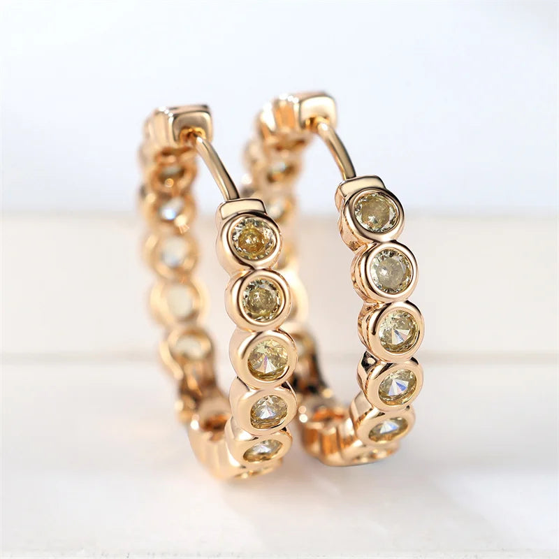 Luxury Cute Female Small Black Round Hoop Earrings Charm Gold Color Trendy Zircon Stone Wedding Jewelry For Women