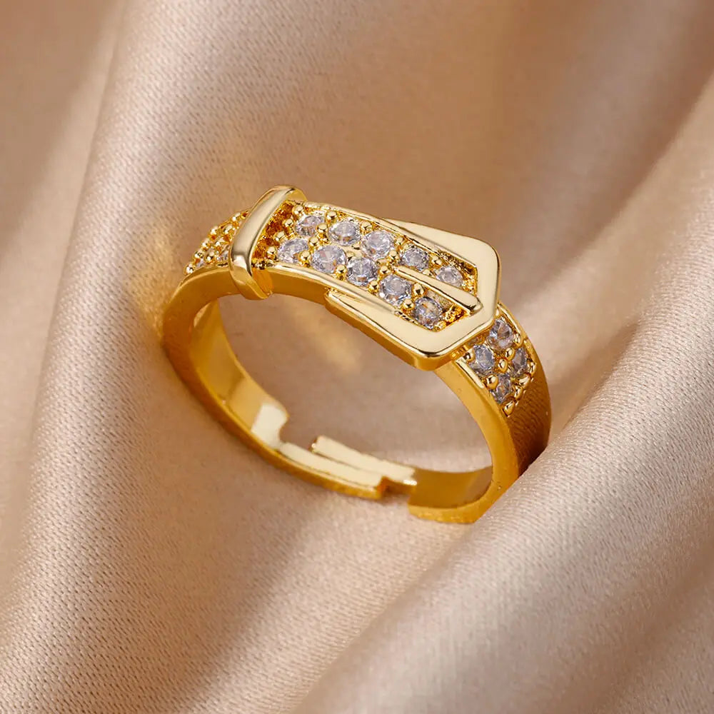 Elegance Modern Ring Collection - Golden Finish Zircon Rings