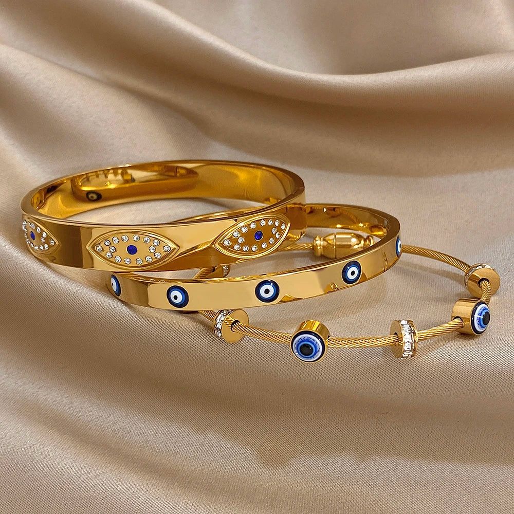 Divine Protection Bangle – Evil Eye Charm Gold Plated Bracelet
