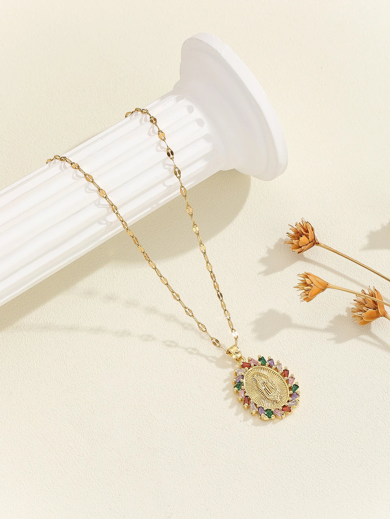 Luxury Gold Plated Multicolor CZ Pendant - Vintage Charm Necklace