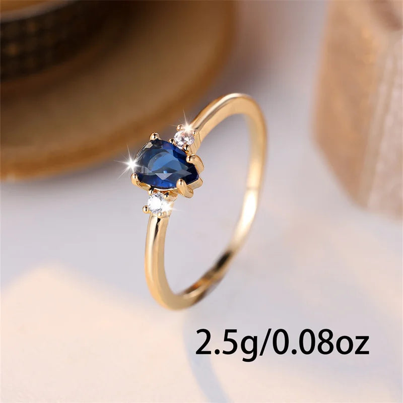 Royal Ocean Blue Tear-Drop Ring - Elegant Gold Band