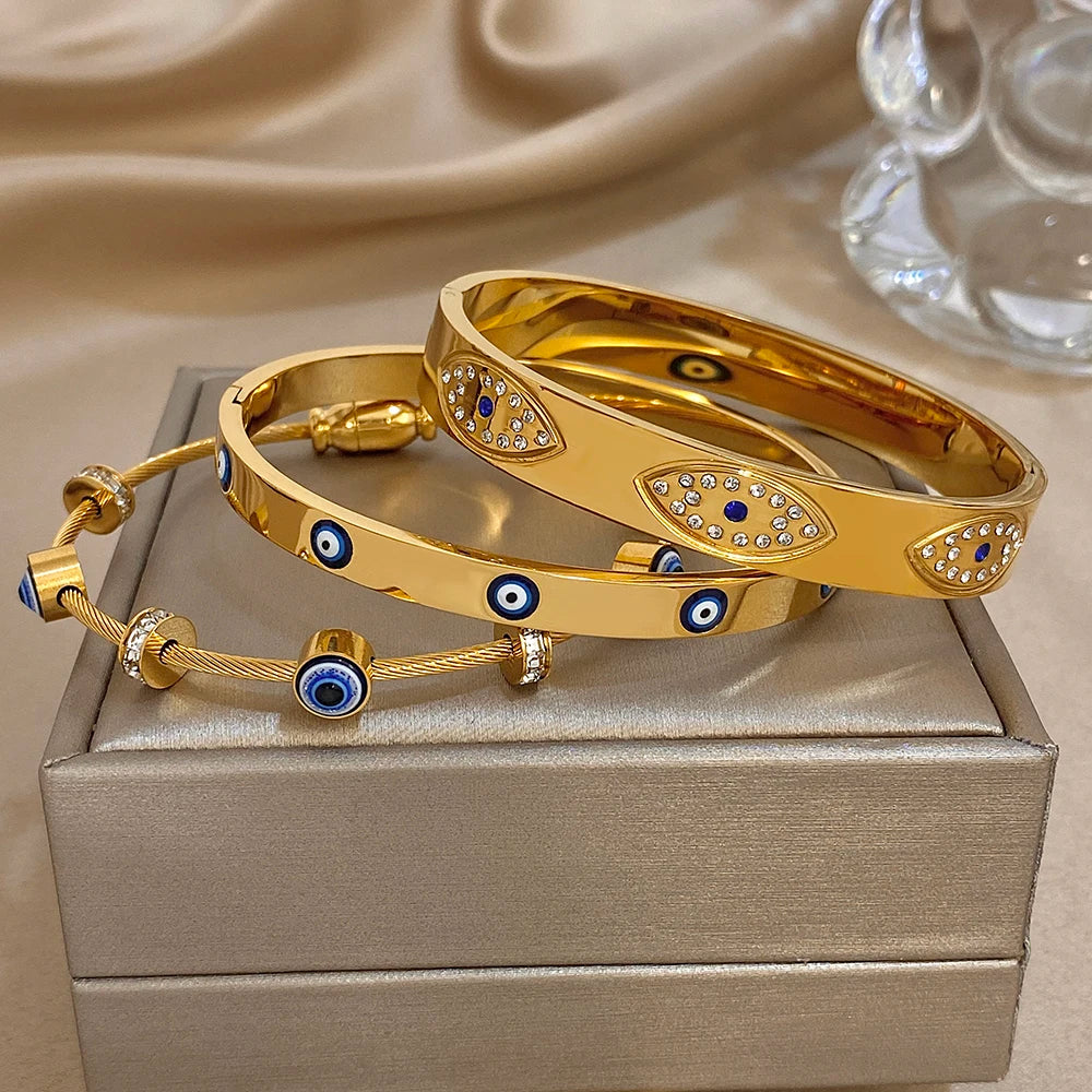 Divine Protection Bangle – Evil Eye Charm Gold Plated Bracelet