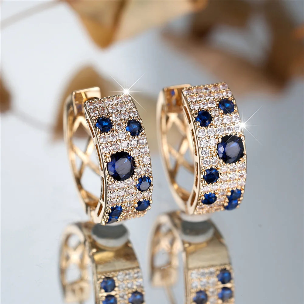 Blue Stone Gold Earrings