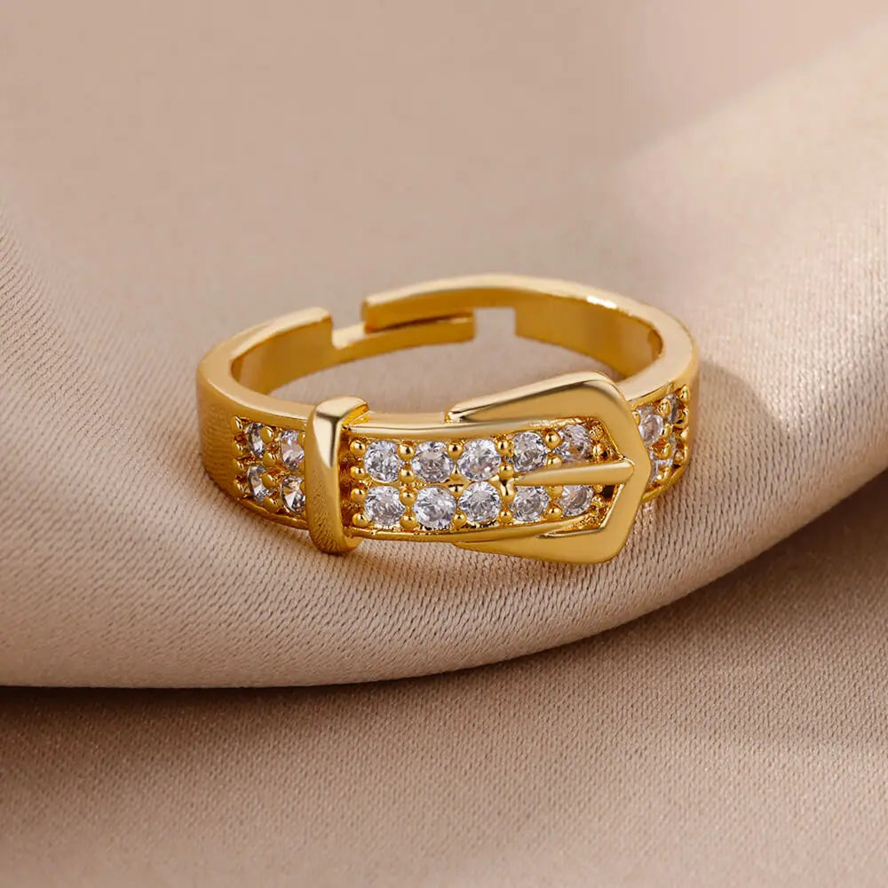 Elegance Modern Ring Collection - Golden Finish Zircon Rings