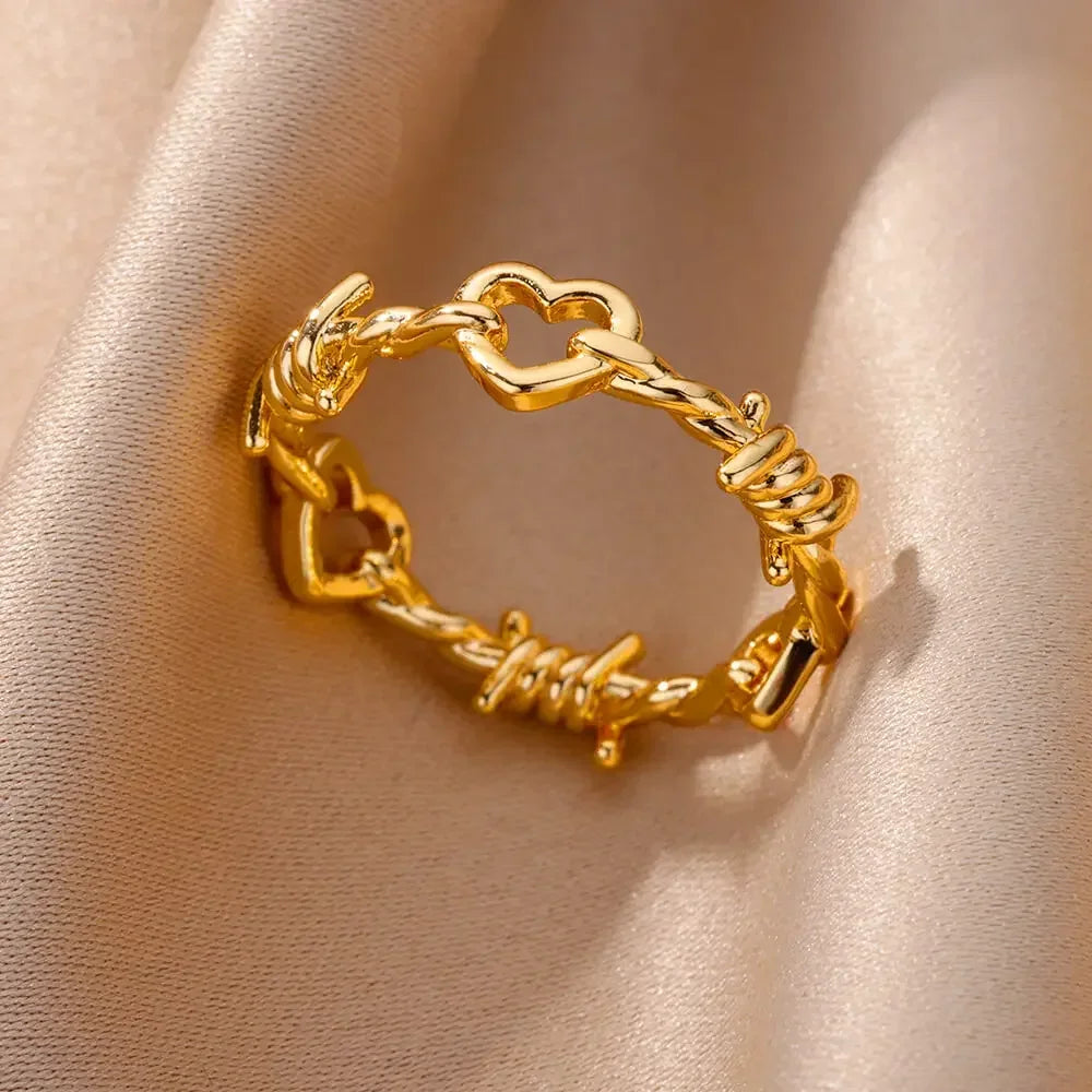 Stainless Steel Rings for Women Aesthetic Heart Gold Color Wedding