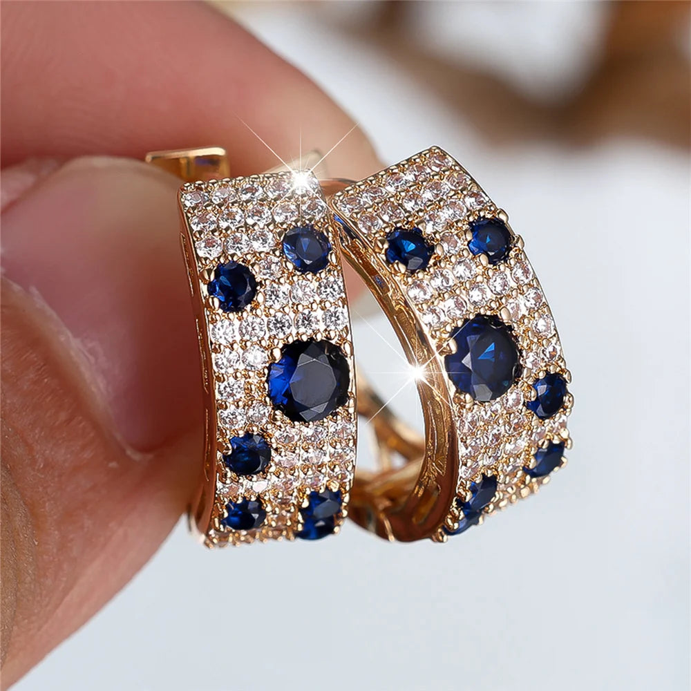 Blue Stone Gold Earrings