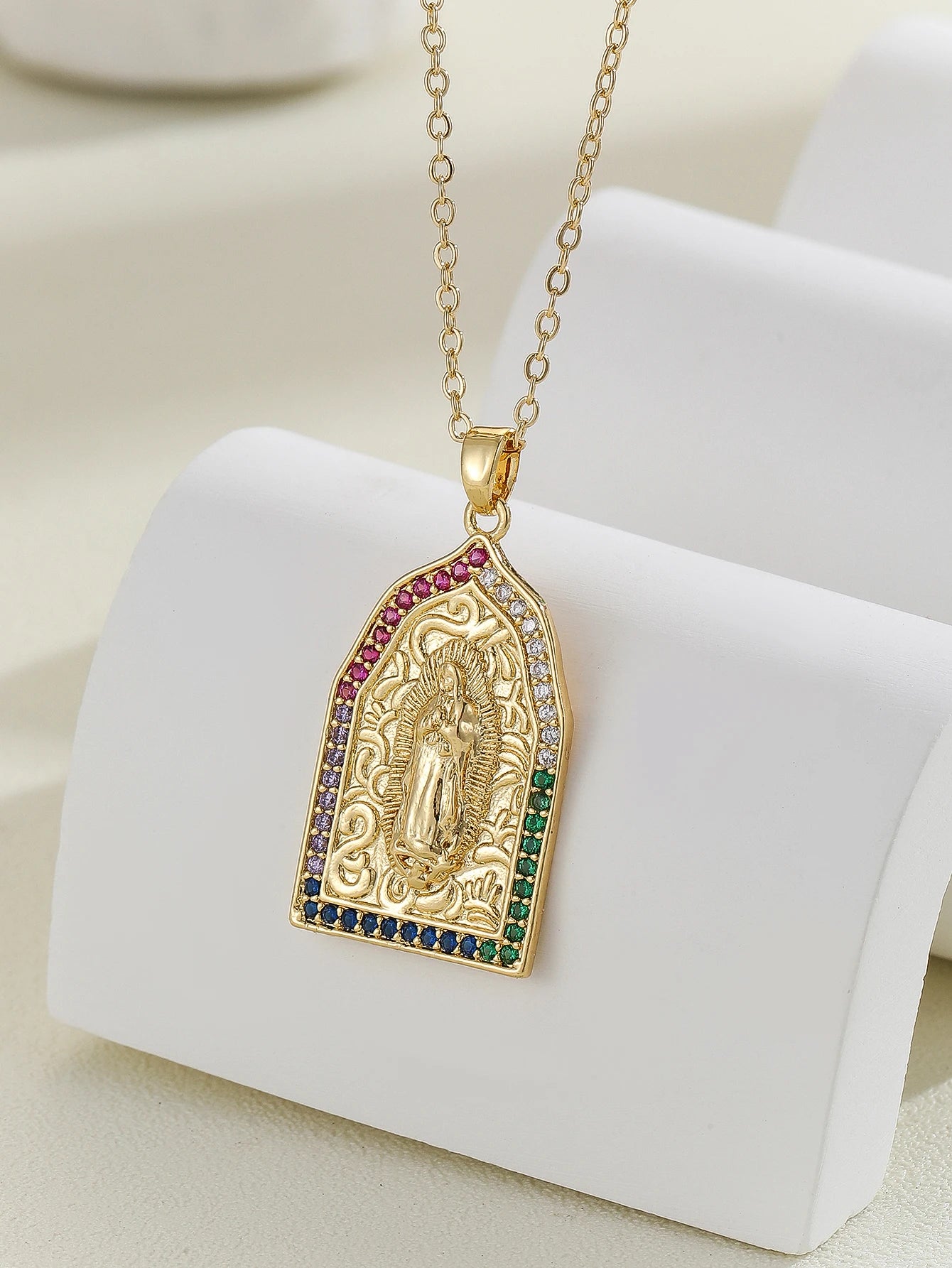Luxury Gold Plated Multicolor CZ Pendant - Vintage Charm Necklace