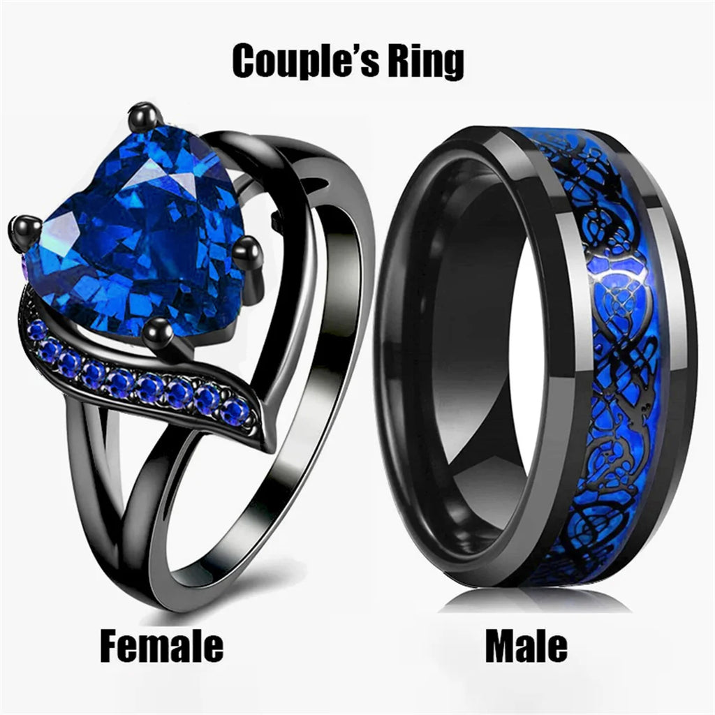 Romantic Women Heart Blue Rings