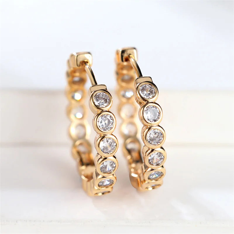 Luxury Cute Female Small Black Round Hoop Earrings Charm Gold Color Trendy Zircon Stone Wedding Jewelry For Women