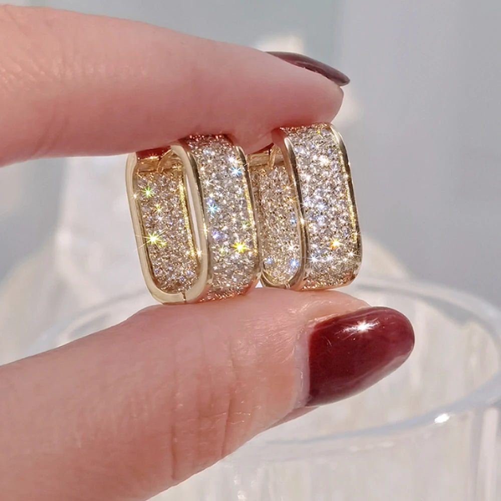 Golden Rectangle Pave Earring