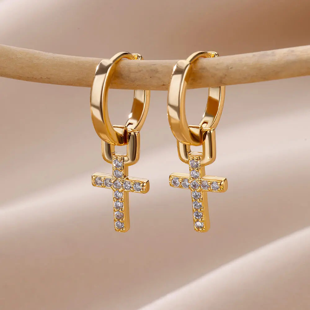 earring Eternal Cross Pave Huggies