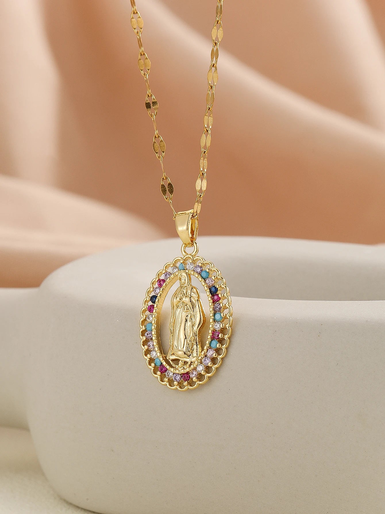 Luxury Gold Plated Multicolor CZ Pendant - Vintage Charm Necklace