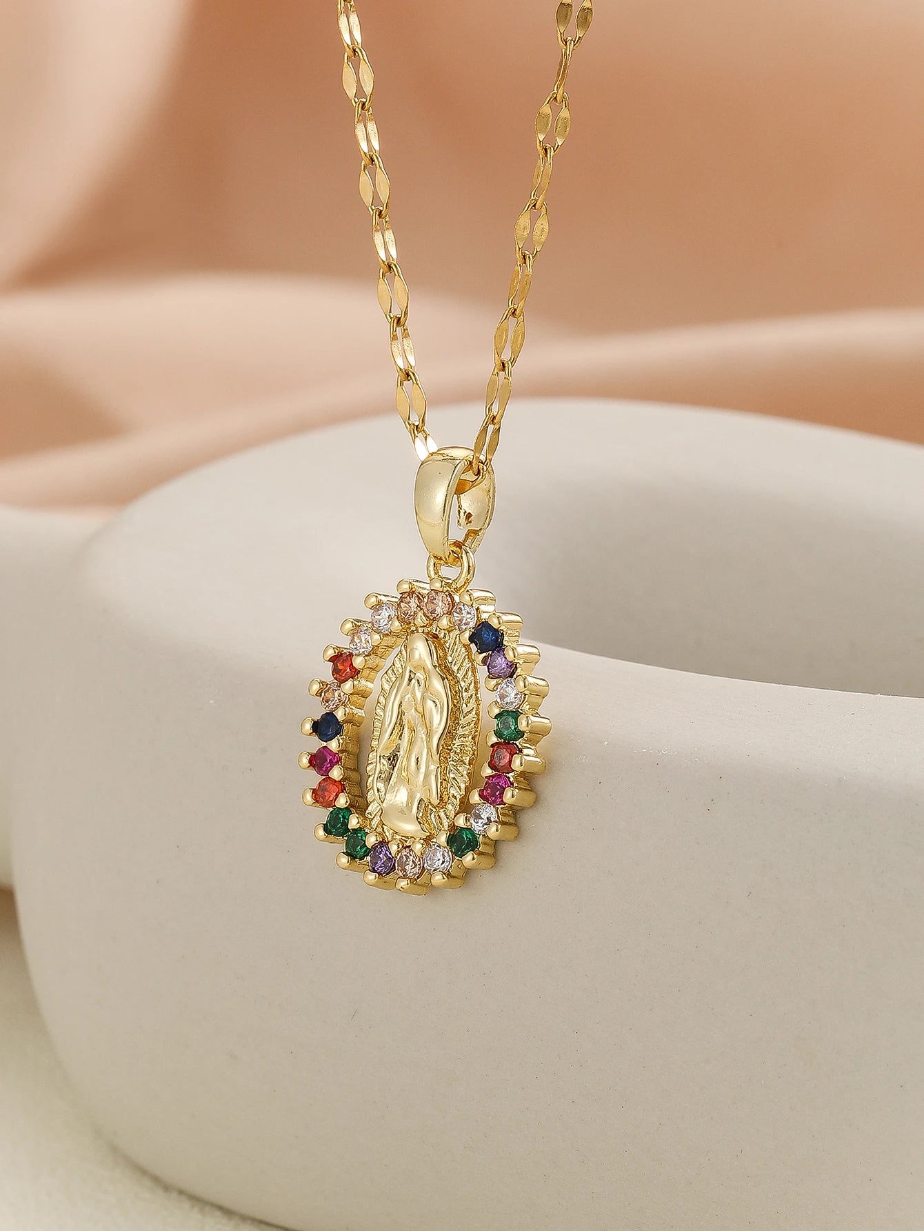 Luxury Gold Plated Multicolor CZ Pendant - Vintage Charm Necklace
