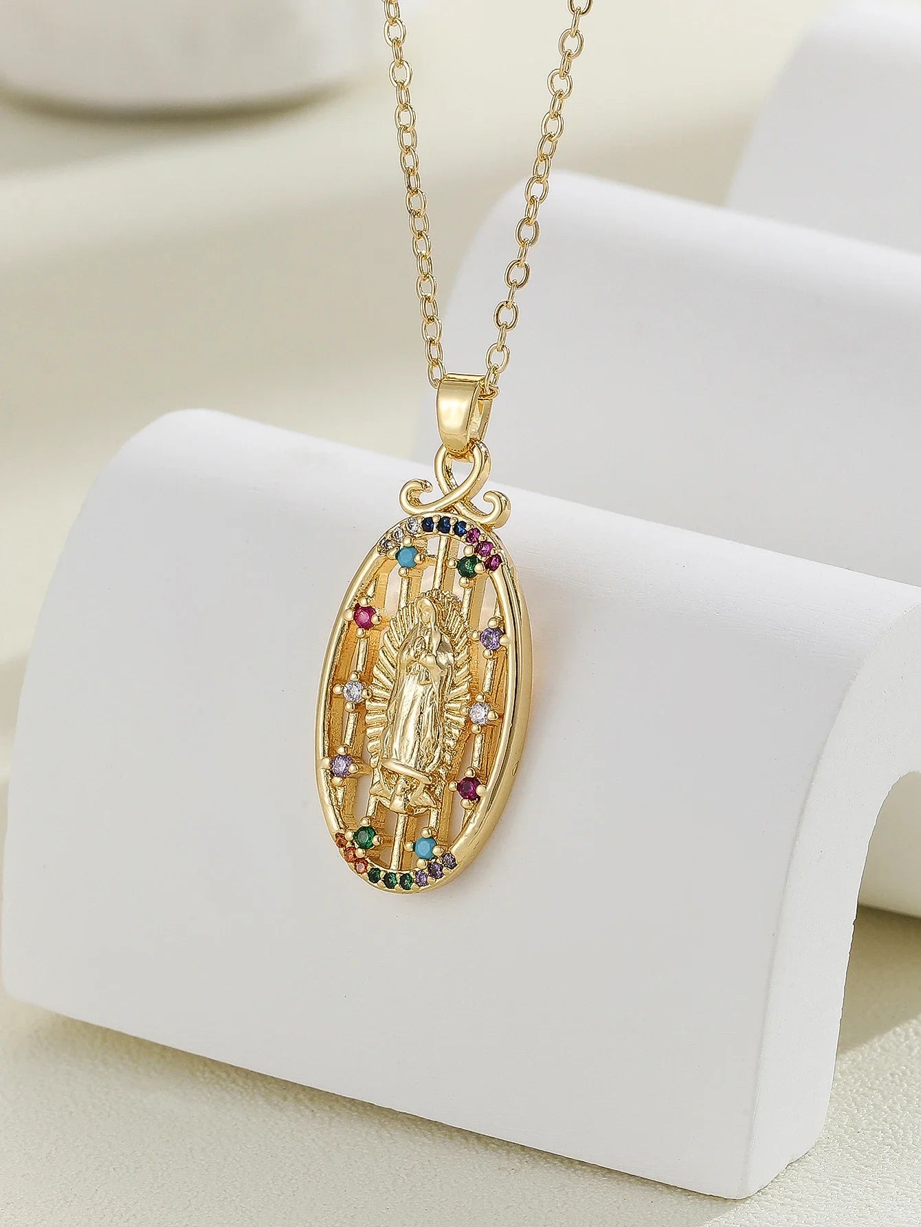 Luxury Gold Plated Multicolor CZ Pendant - Vintage Charm Necklace