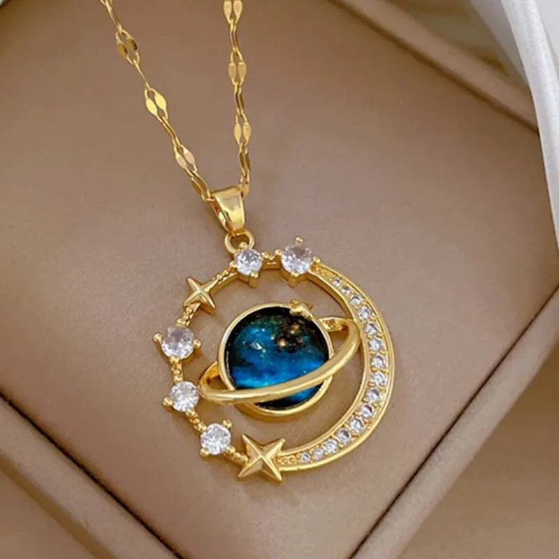 Saturn Moon Celestial Necklace
