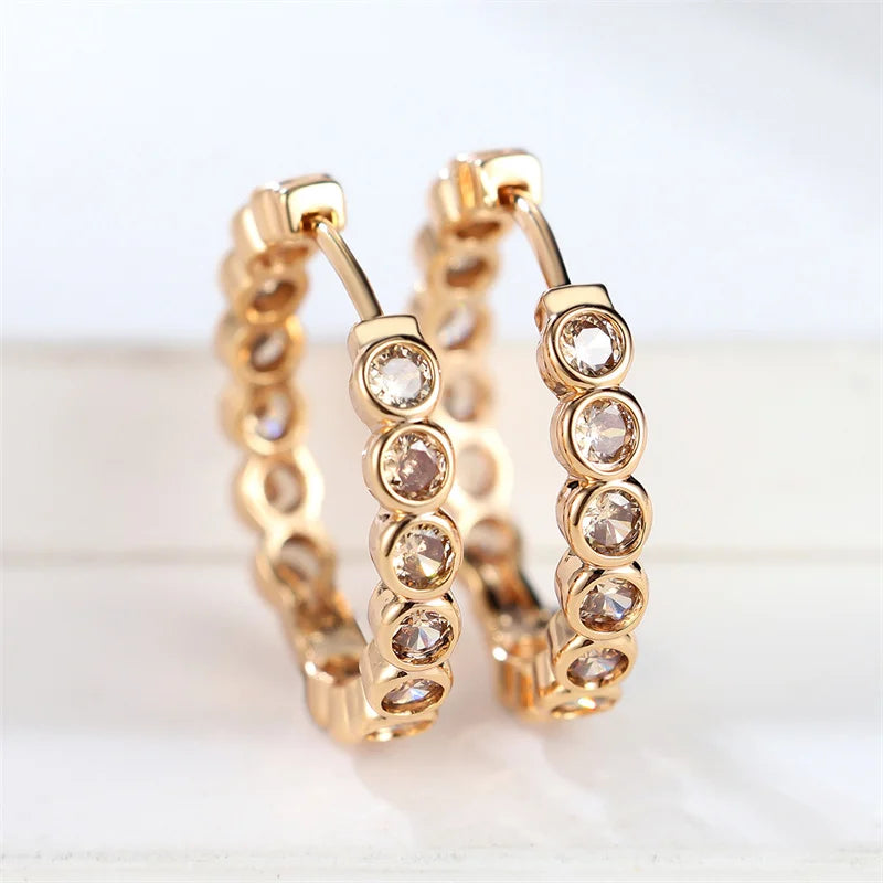 Luxury Cute Female Small Black Round Hoop Earrings Charm Gold Color Trendy Zircon Stone Wedding Jewelry For Women