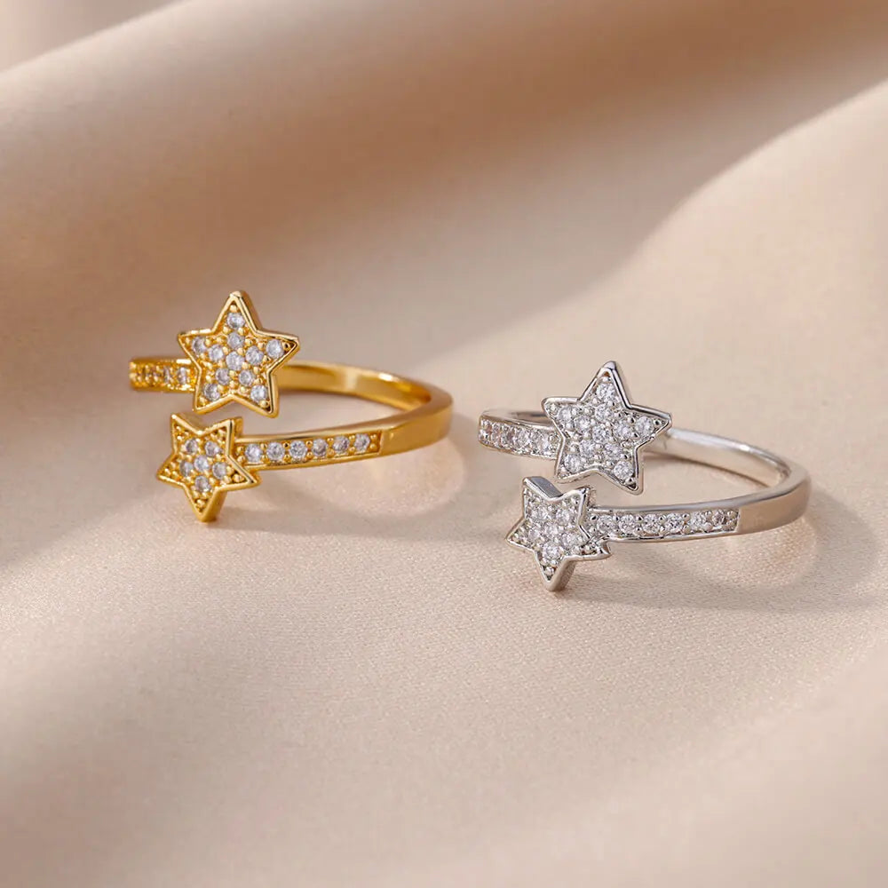 Celestial Star Wrap Ring - Gold Tone Plated with Zircon