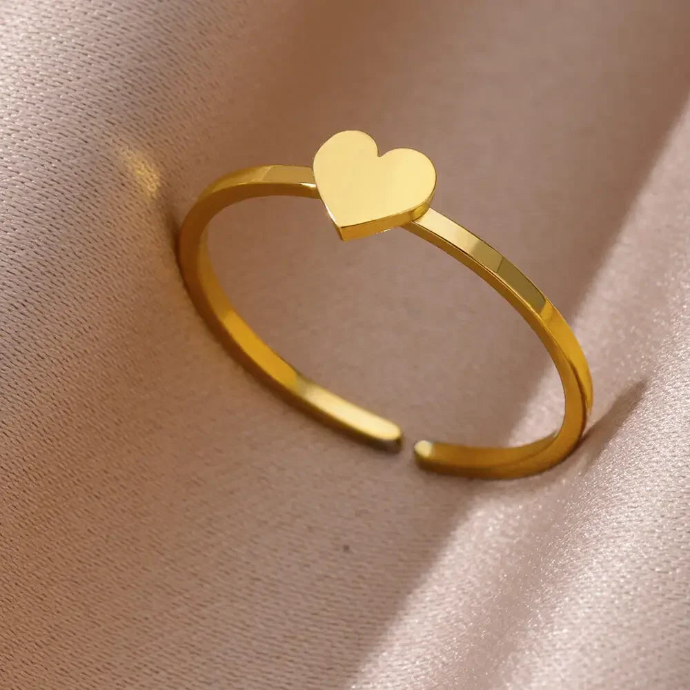 Stainless Steel Rings for Women Aesthetic Heart Gold Color Wedding