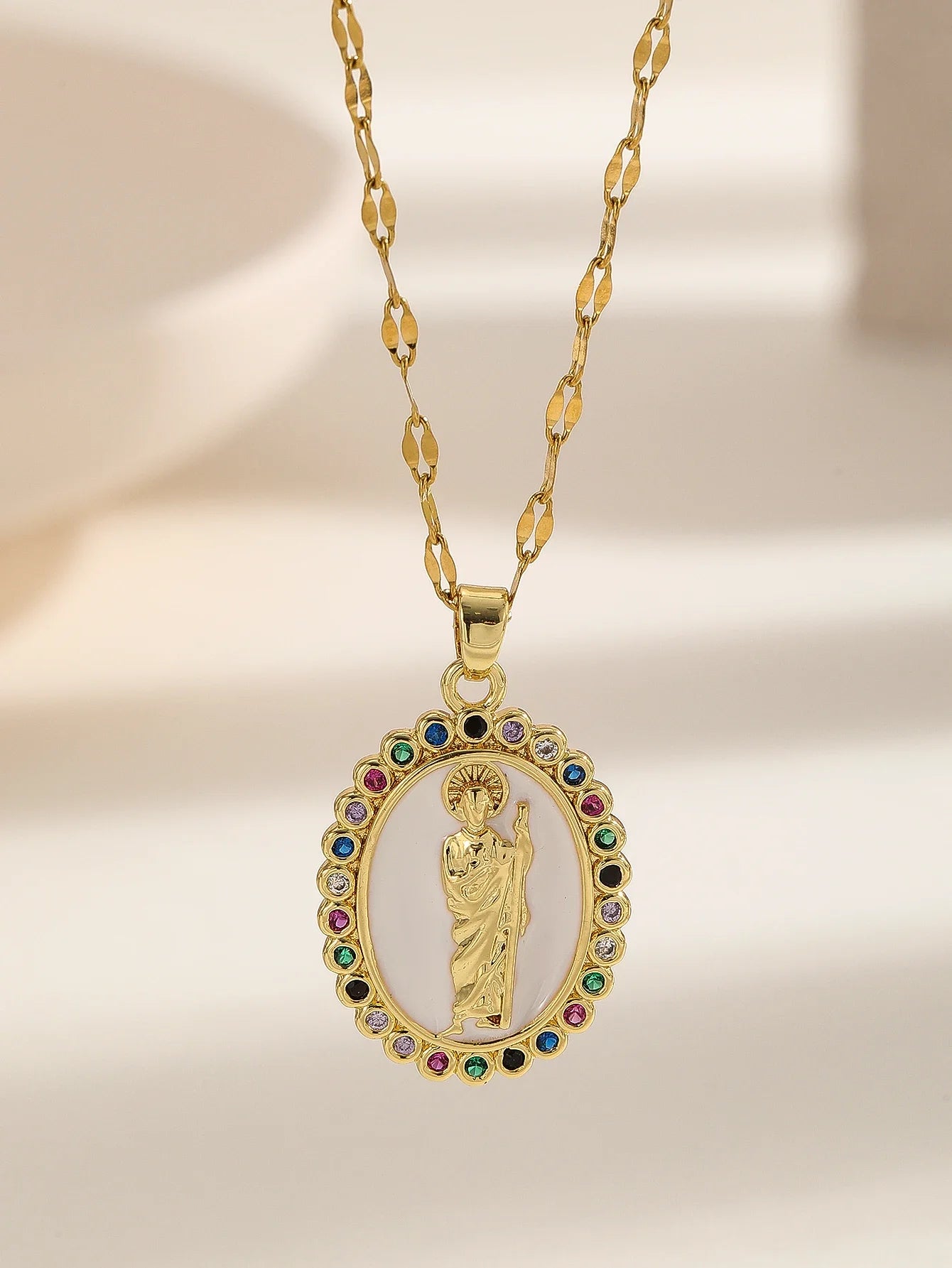 Luxury Gold Plated Multicolor CZ Pendant - Vintage Charm Necklace