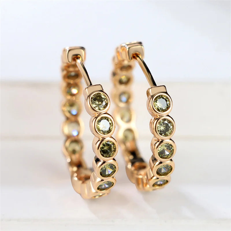 Luxury Cute Female Small Black Round Hoop Earrings Charm Gold Color Trendy Zircon Stone Wedding Jewelry For Women