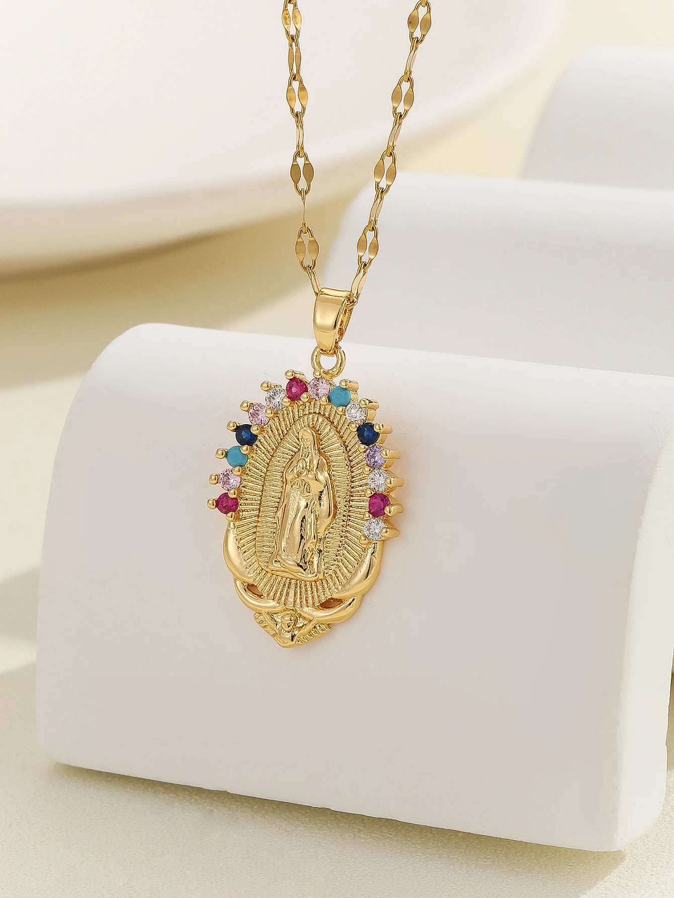 Luxury Gold Plated Multicolor CZ Pendant - Vintage Charm Necklace