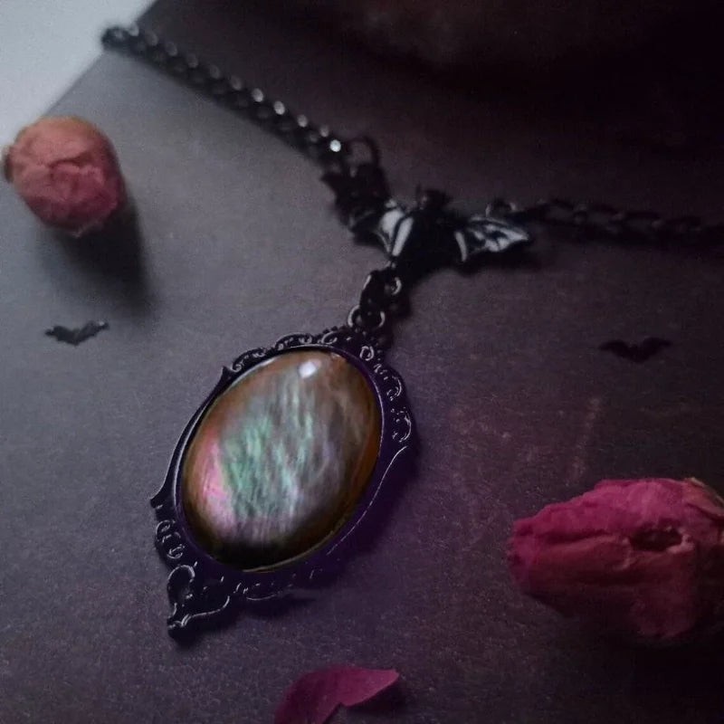 Gothic Blood Red Quartz Charm Necklace Oval Pendant Necklace