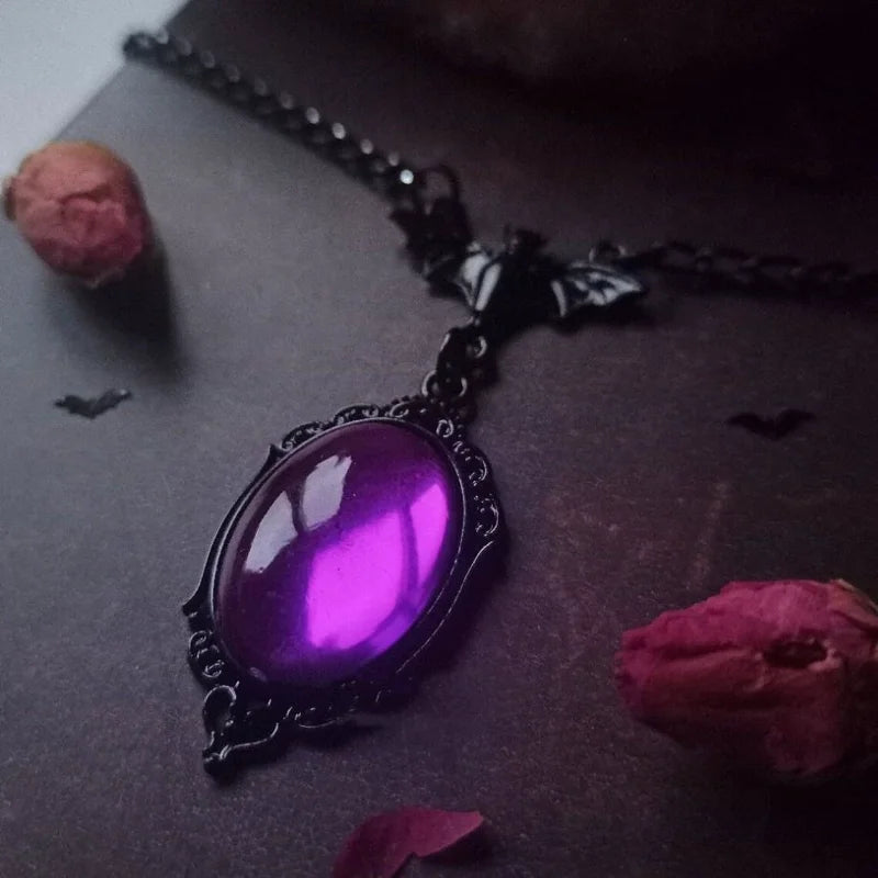 Gothic Blood Red Quartz Charm Necklace Oval Pendant Necklace