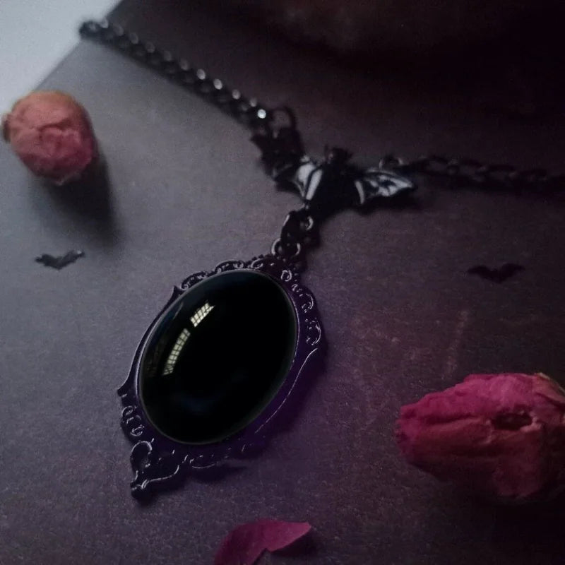 Gothic Blood Red Quartz Charm Necklace Oval Pendant Necklace