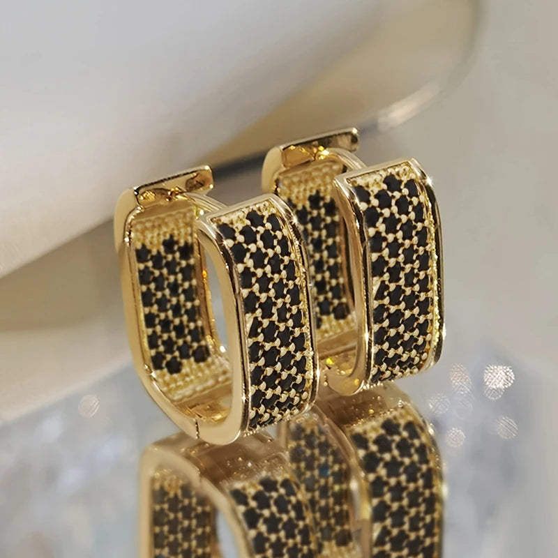 Golden Rectangle Pave Earring