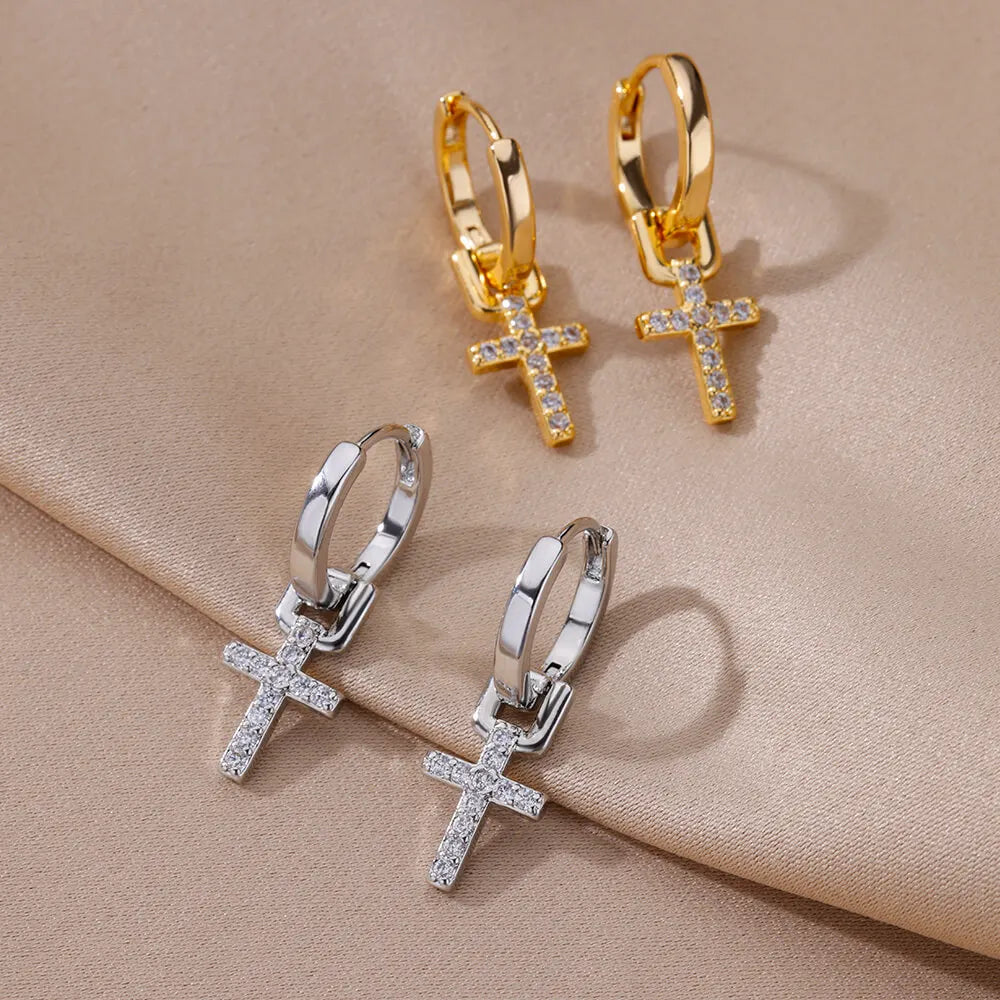 earring Eternal Cross Pave Huggies