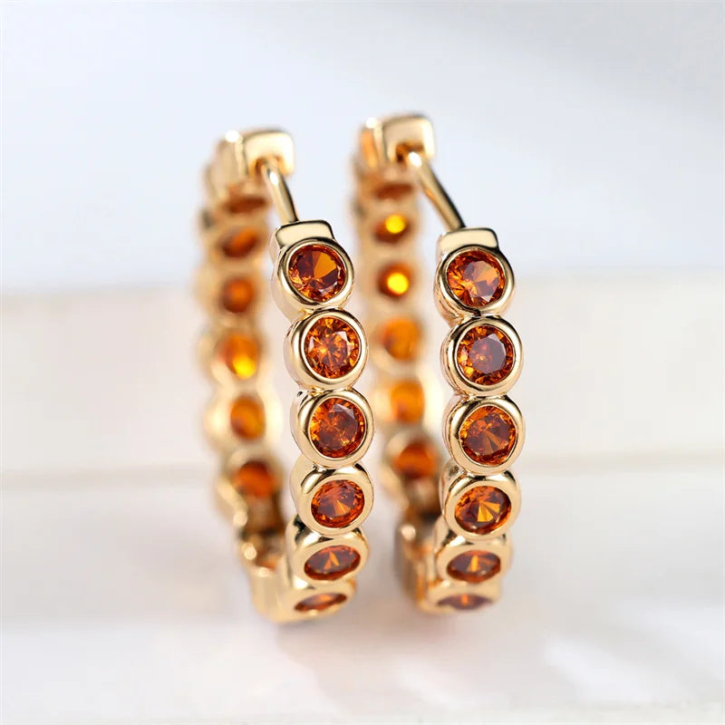 Luxury Cute Female Small Black Round Hoop Earrings Charm Gold Color Trendy Zircon Stone Wedding Jewelry For Women