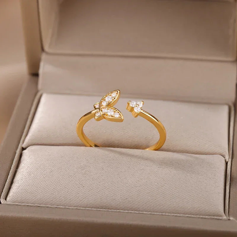 Stainless Steel Rings for Women Aesthetic Heart Gold Color Wedding