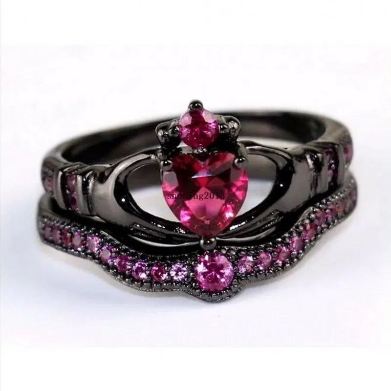 Queen Heart Lab Emerald Claddagh Ring