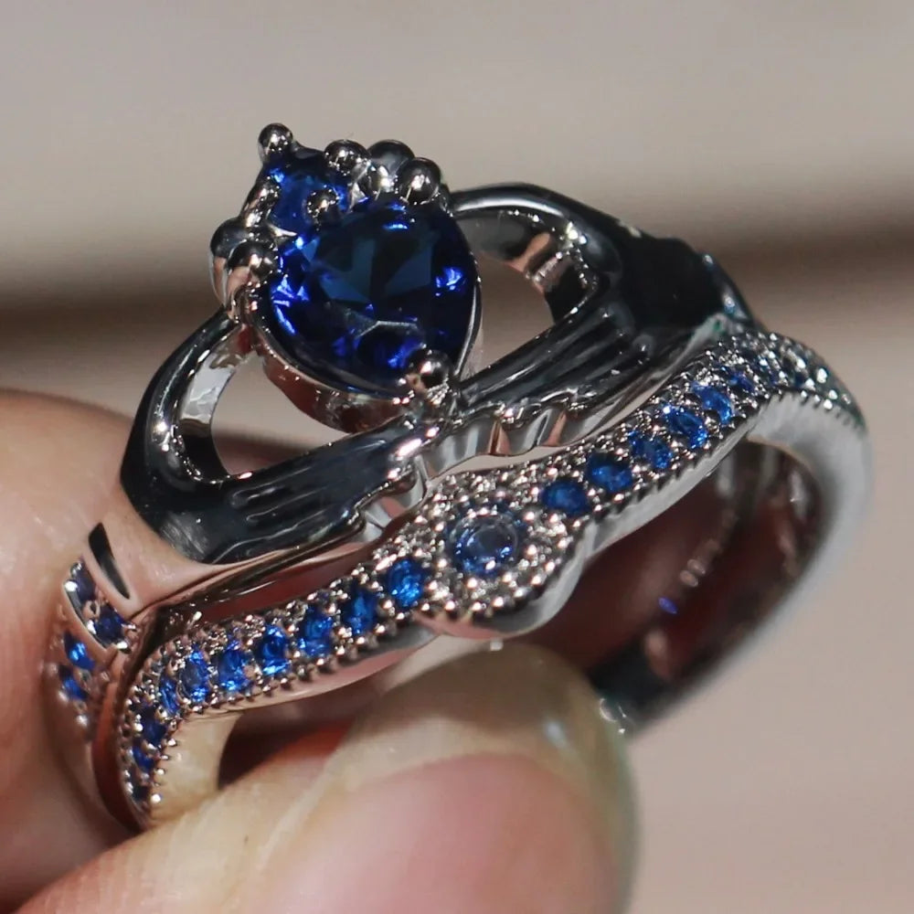 Queen Heart Lab Sapphire Claddagh Ring