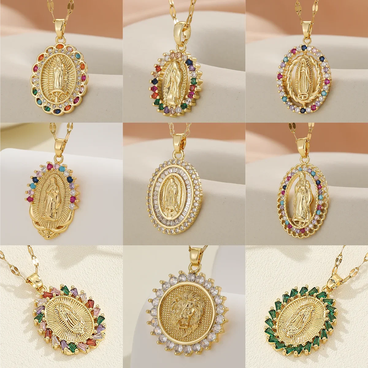 Luxury Gold Plated Multicolor CZ Pendant - Vintage Charm Necklace