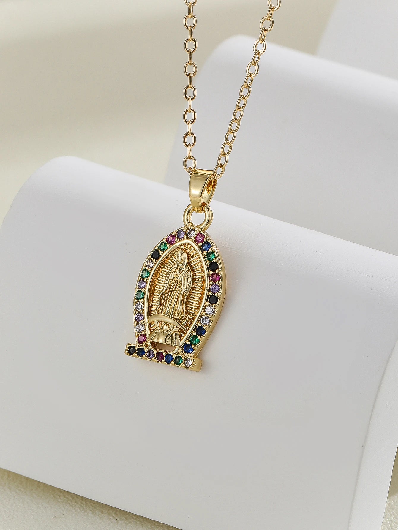 Luxury Gold Plated Multicolor CZ Pendant - Vintage Charm Necklace