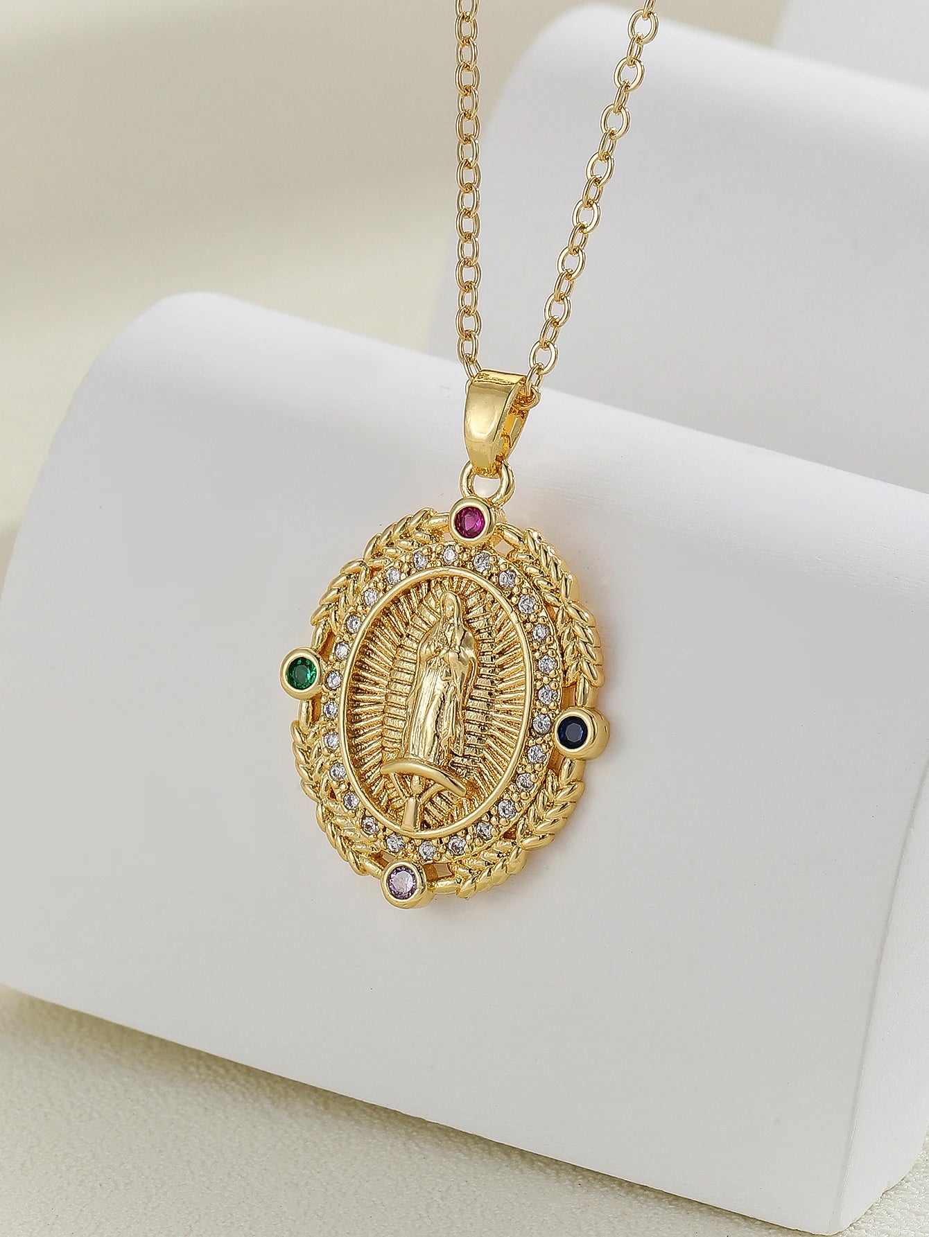 Luxury Gold Plated Multicolor CZ Pendant - Vintage Charm Necklace
