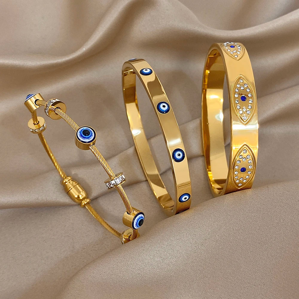 Divine Protection Bangle – Evil Eye Charm Gold Plated Bracelet