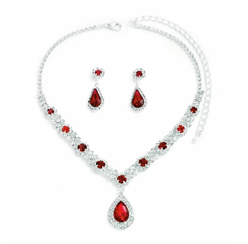 3 pieces of women's crystal droplet necklace with earrings