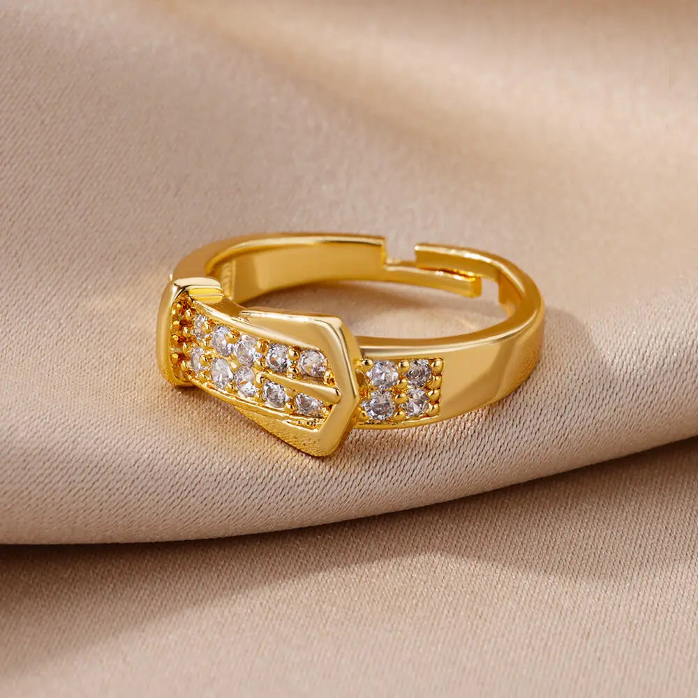 Elegance Modern Ring Collection - Golden Finish Zircon Rings